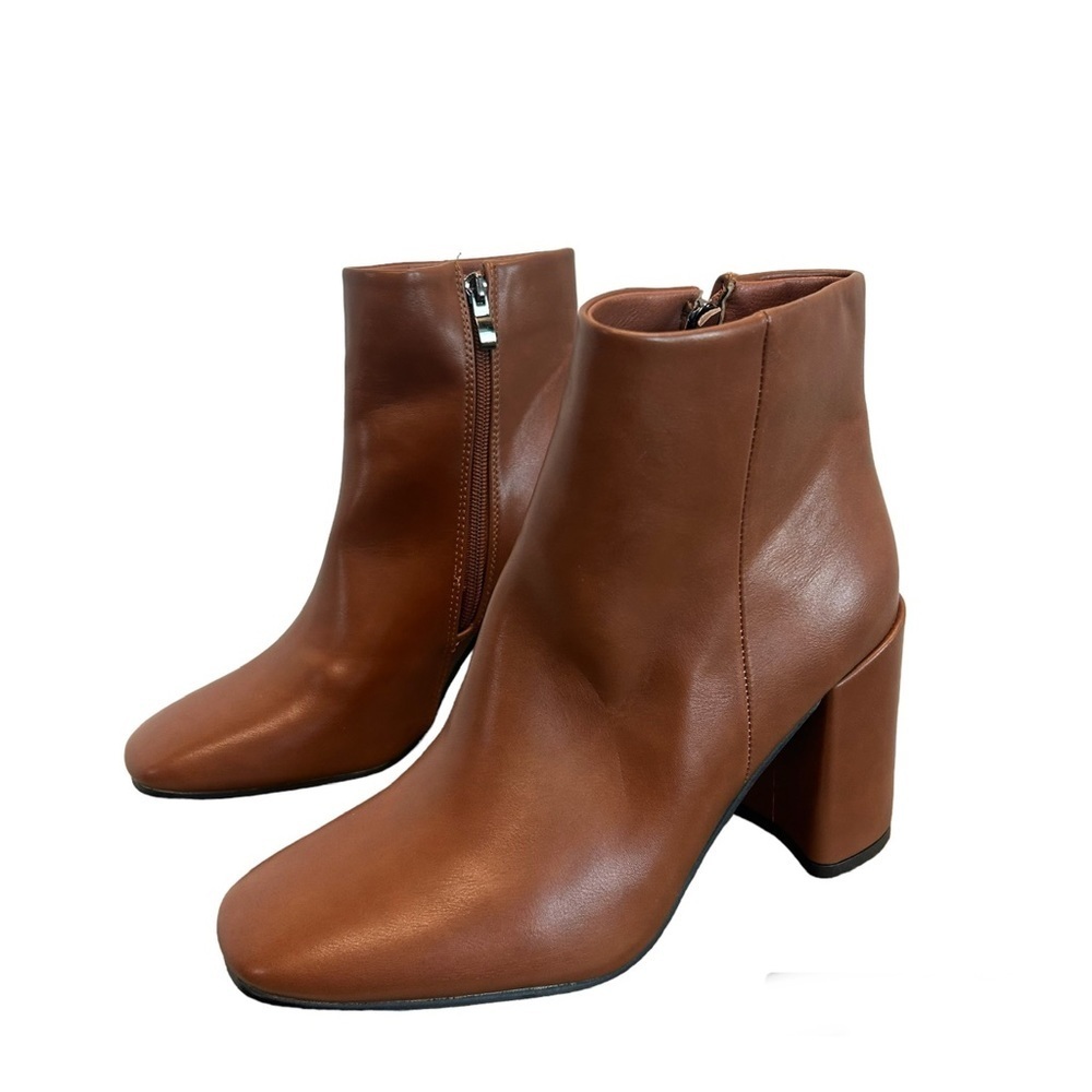 Sheln camel brown faux leather ankle booties chunky heel Sz 9 NWOB